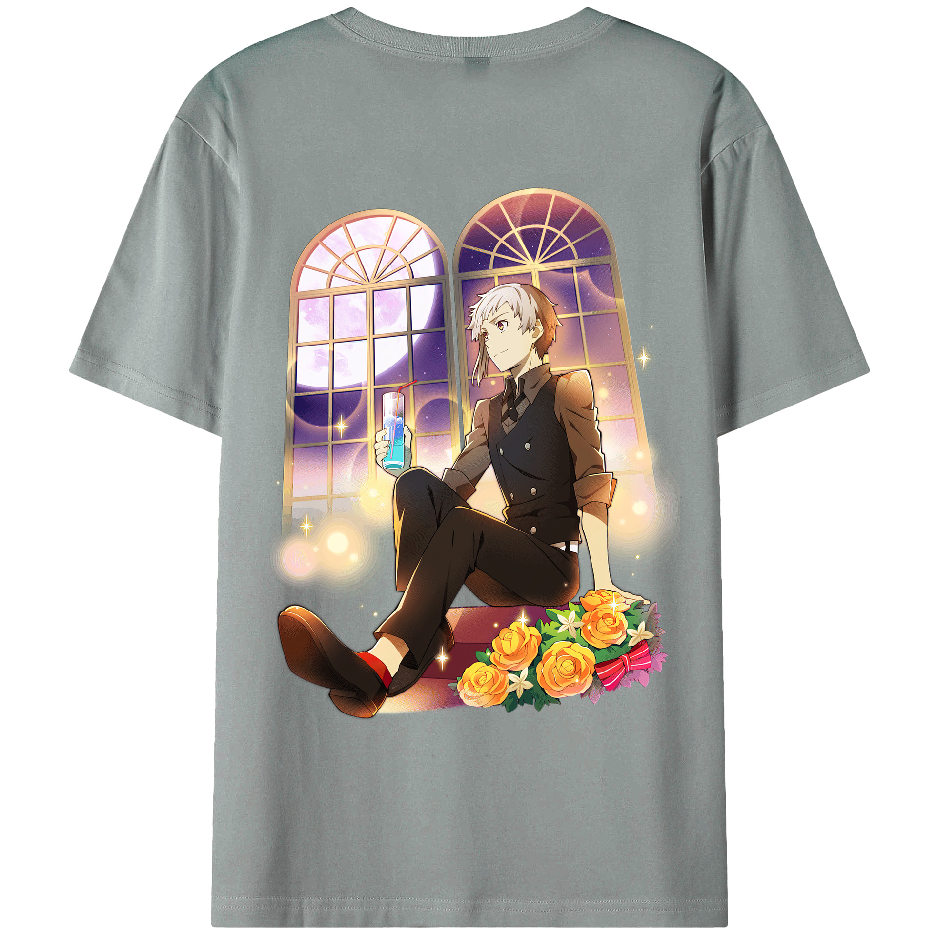 （画像用） 文豪ストレイドッグス Bungo Stray Dogs 綿100％ メンズ半袖Tシャツ（バックプリント） 通気性